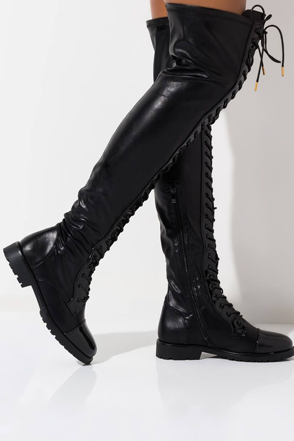 Thigh high lace up hotsell boots no