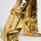 Padlock Pocket Detail Fold Over Pointed Toe Wedge Heel Knee High Long Boots - Gold