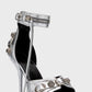 Studs And Buckles Embellished Metallic Crinkled Ankle Heeled Sandals - Silver