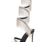 Crystal Rhinestones Fringed Open Pointed Toe Around The Ankle Coil Stiletto Heeled Sandals - Black