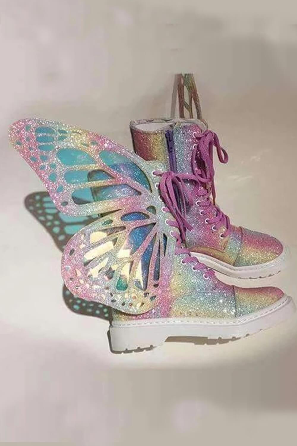 Holographic metamorphic outlet boots